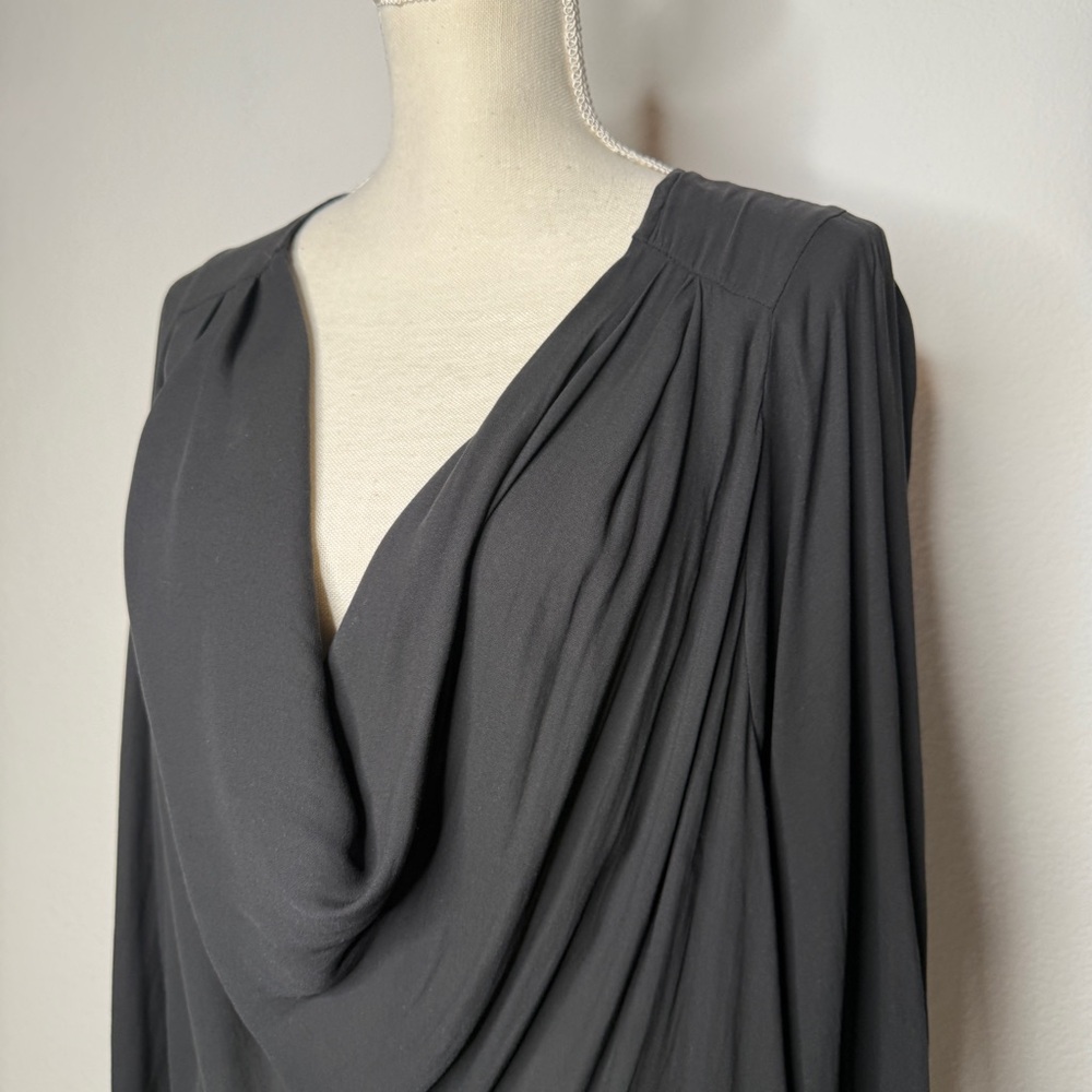 Free People Slouchy Blouse Black Cowl Drape Balloon Sleeve Polyester Size S - Picture 2 of 7